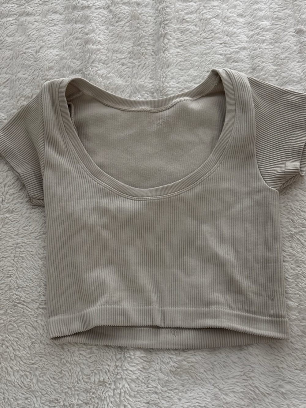 Ribbed Scoop-Neck Crop Top in Cream